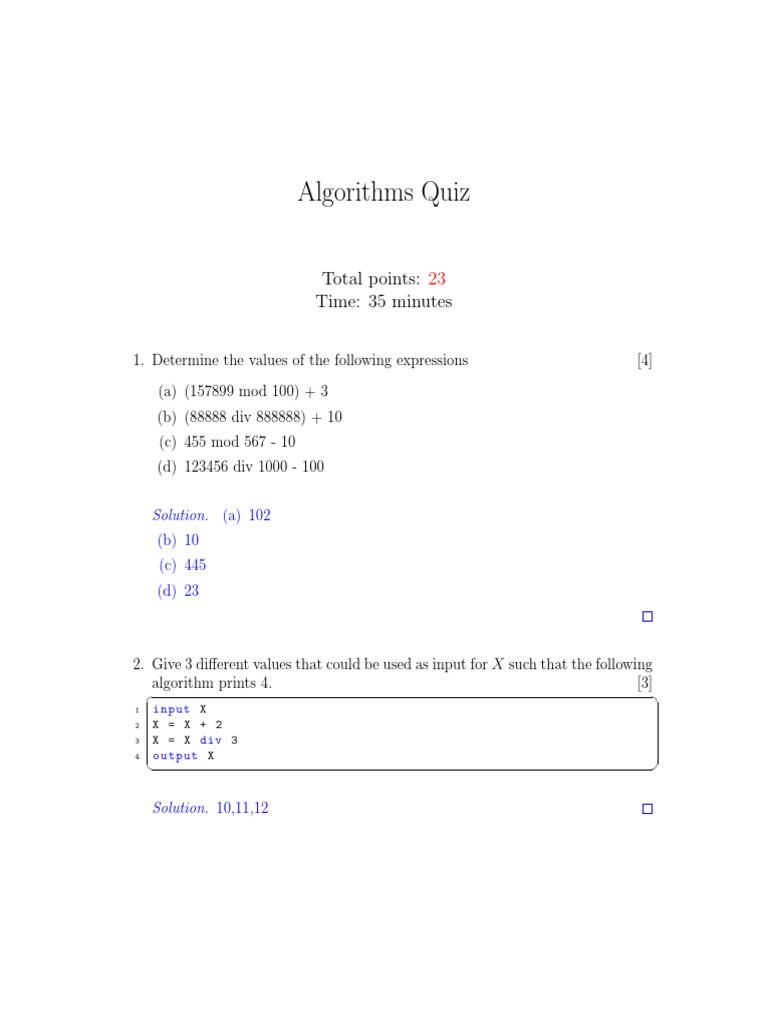Algorithms Quiz: Total Points: Time: 35 Minutes | PDF | Euro | Algorithms
