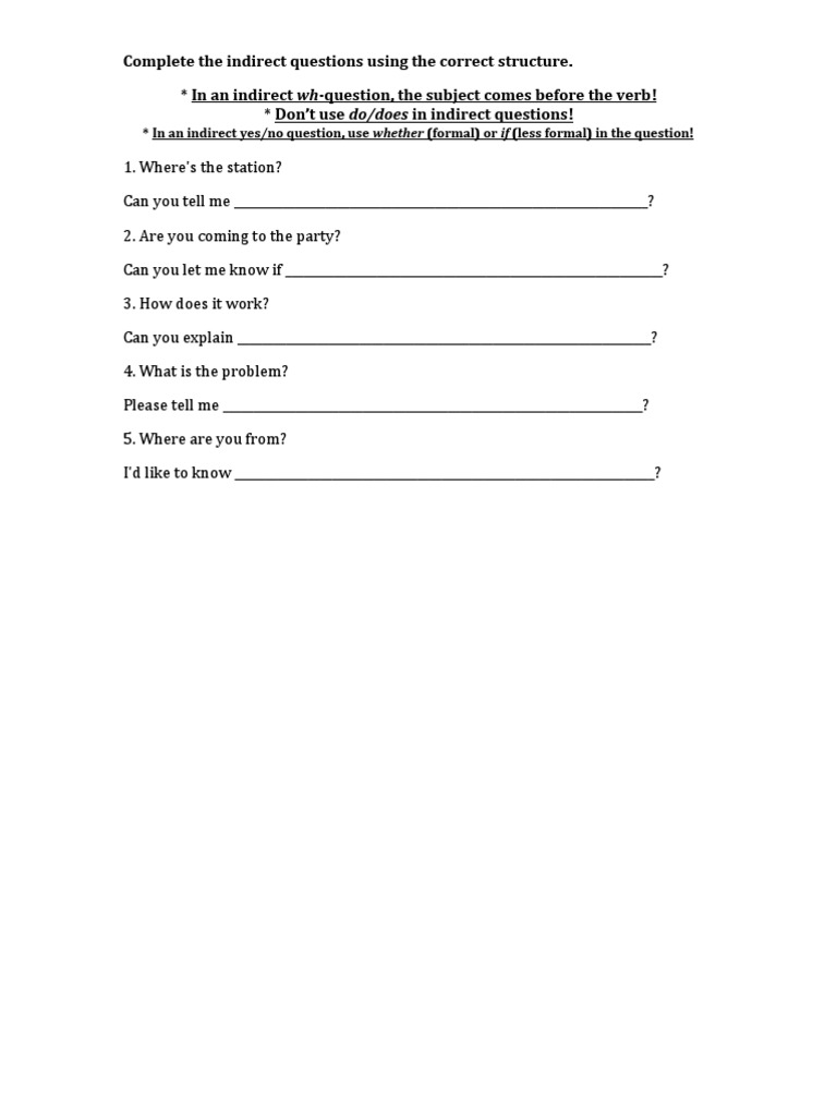 Indirect Questions Practice 36738 2 | PDF | Language Arts & Discipline