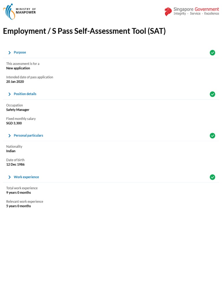 Image Result For Employment S Pass Self Assessment Tool Sat