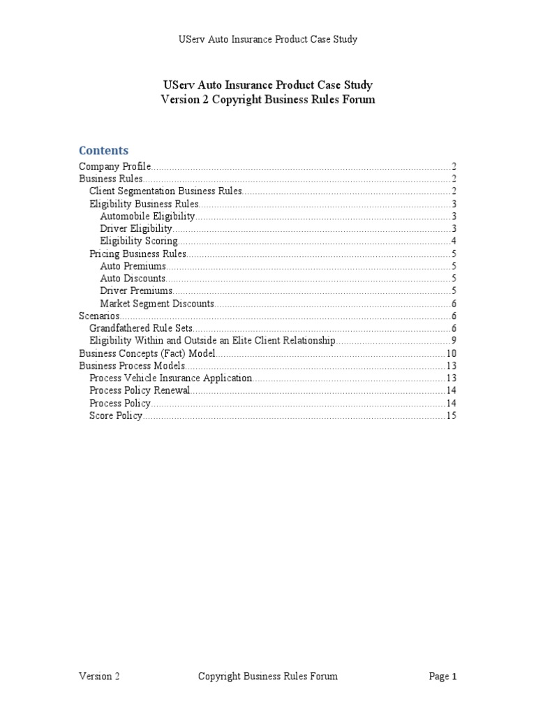 UServ Auto Insurance Case Study PDF Vehicle Insurance Insurance
