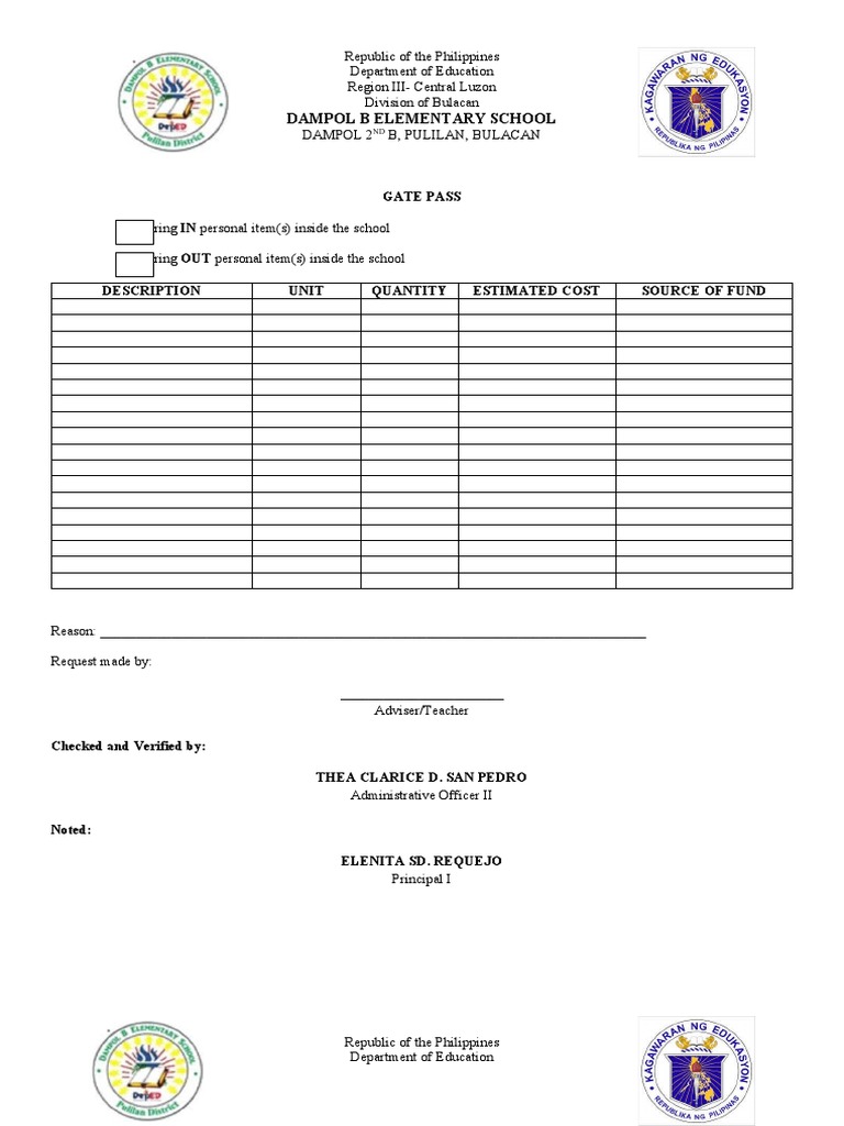 Dampol B Elementary School Forms | PDF
