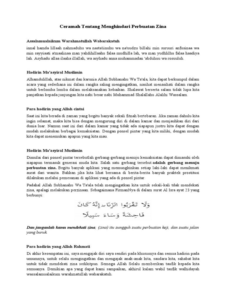 Ceramah Tentang Menghindari Perbuatan Zina PDF