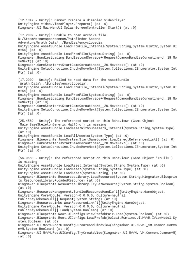 Unity VideoPlayer and AssetBundle Errors | PDF | Data | Software