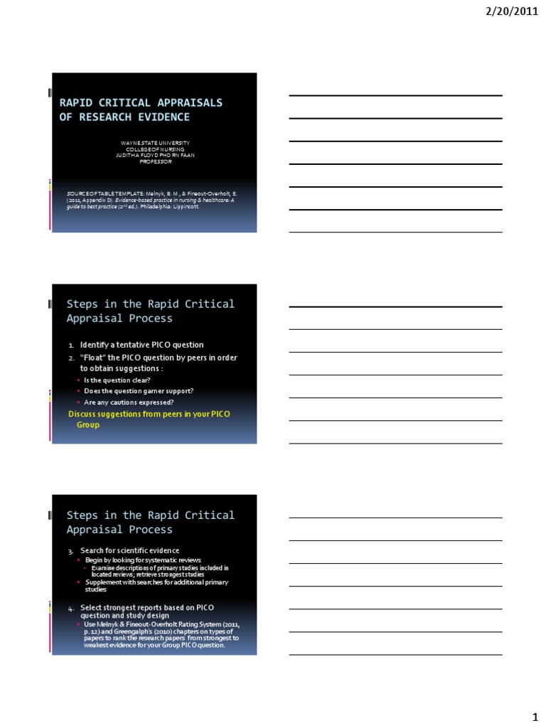 Rapid Critical Appraisals of Research Evidence Evidence Based