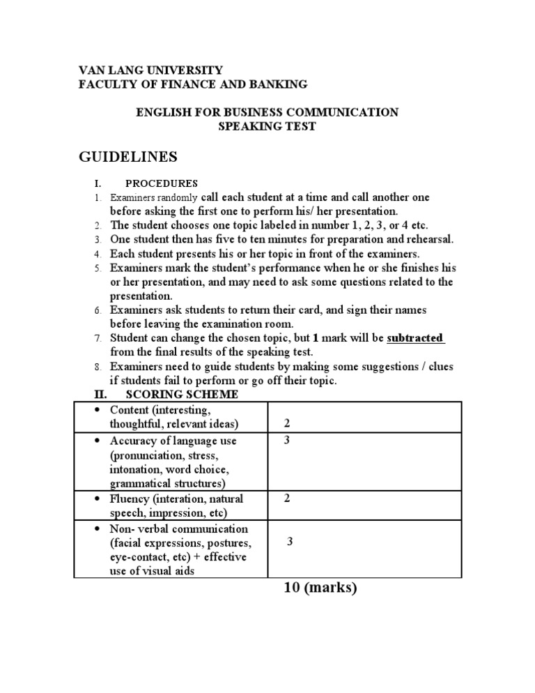 Speaking Test Guidelines for Students | PDF