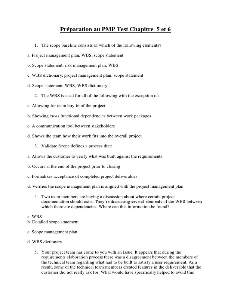 Préparation Au PMP Test Chapitre 5 Et 6 | PDF | Project Management ...