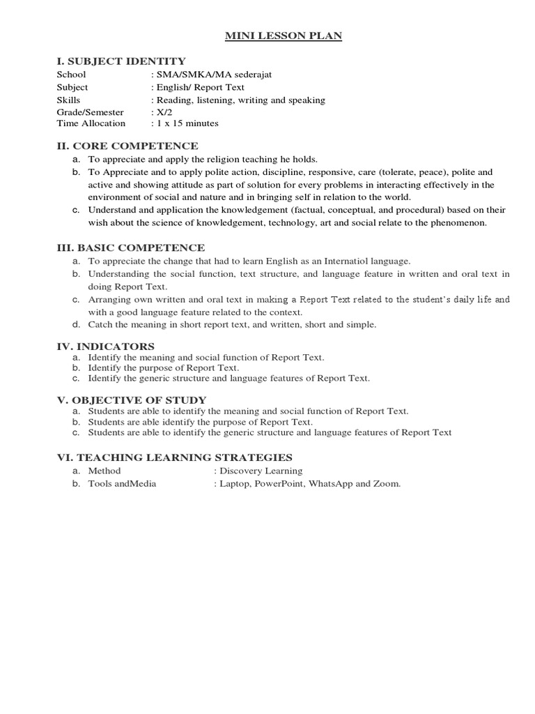 Mini Lesson Plan & Assessment Rubric | PDF | Cognition