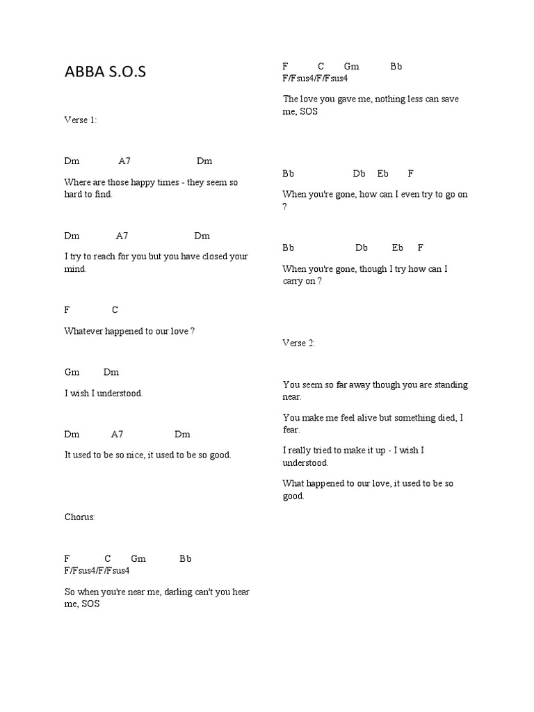Abba Sos Lyrics PDF