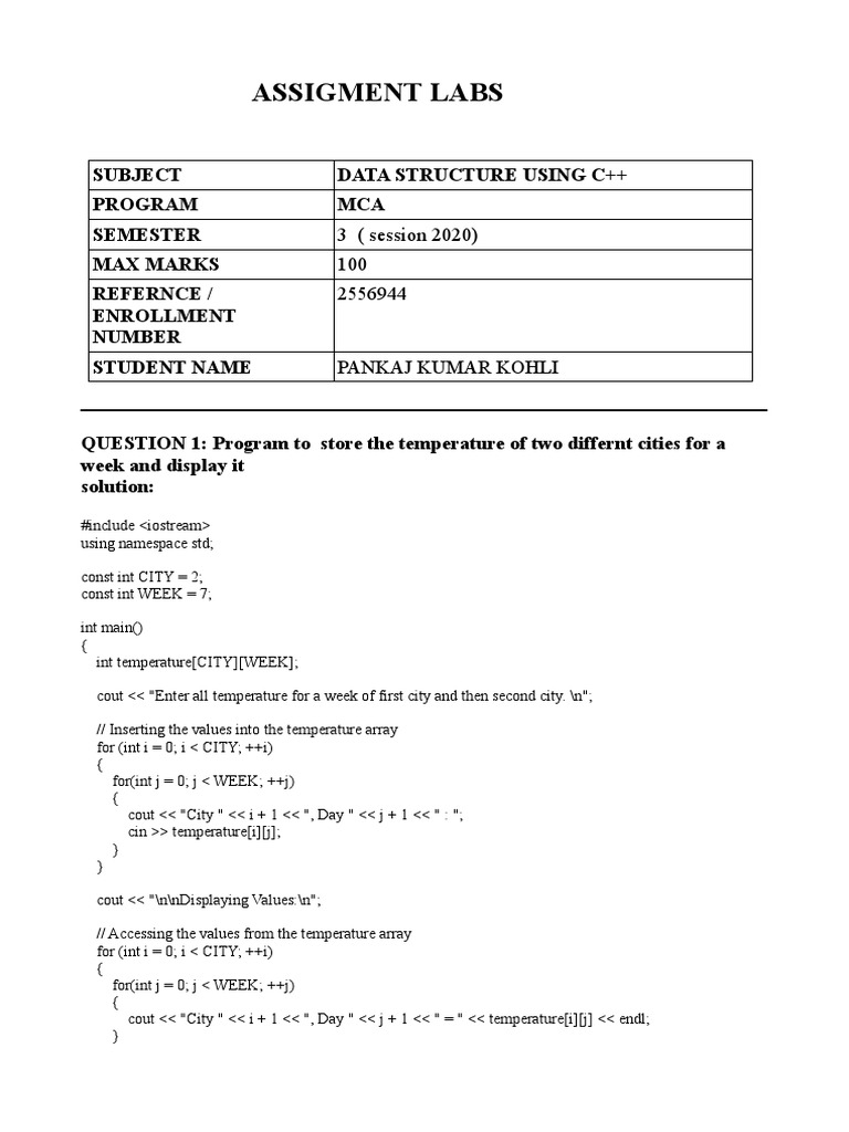 Lab Assigment Data Structure | PDF | Pointer (Computer Programming ...