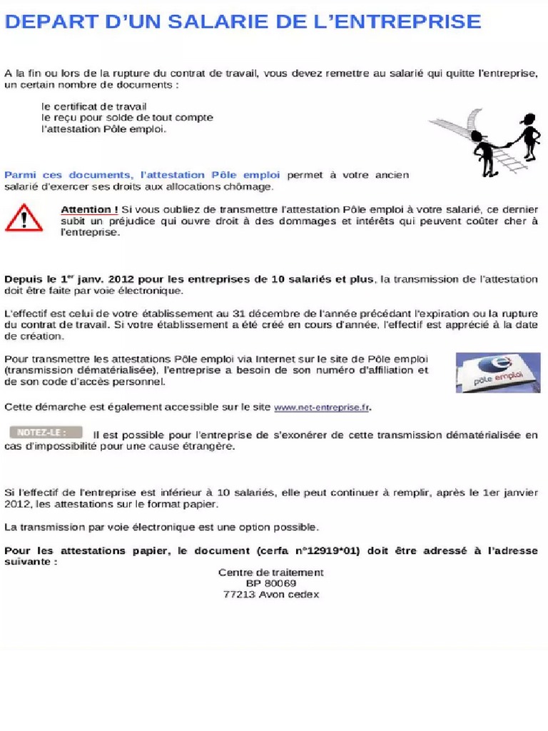 Cerfa n12919 01 Attestation Employeur Pole Emploi PDF