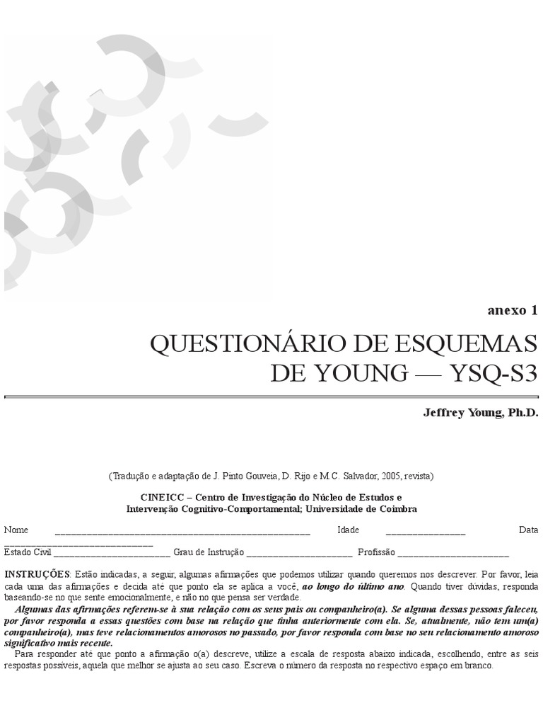 Questionario de Esquemas de Young - YSQ-S3 | PDF