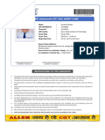 Allen Jee (Advanced) CBT 2021 Admit Card