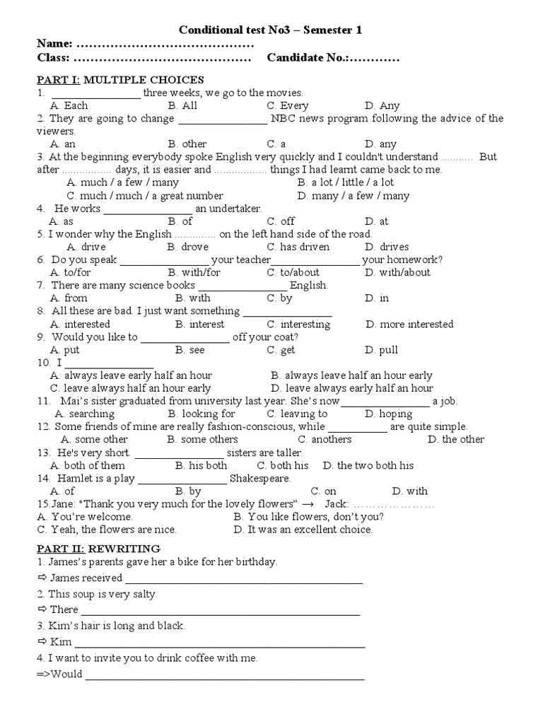 Conditional Test No3 - Semester 1 | PDF | Career & Growth | Language ...