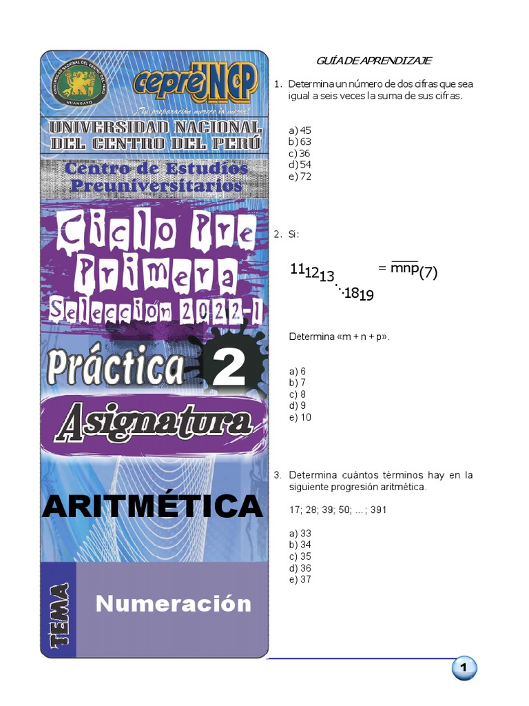 Ejercicios de Aritmética para Estudiantes | PDF | Matemáticas