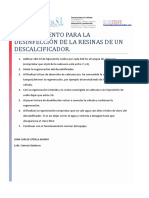 Procedimiento para La Desinfección de La Resinas de Un Descalcificador