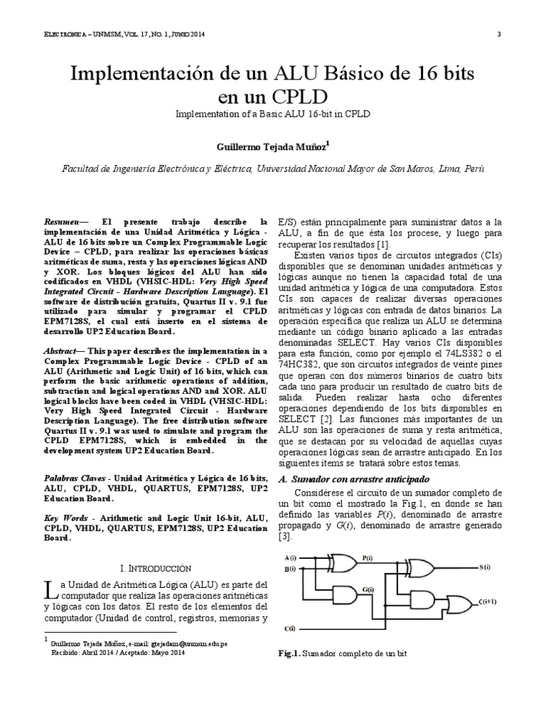 Implementación de ALU de 16 bits en CPLD | PDF | Vhdl | Puerta lógica