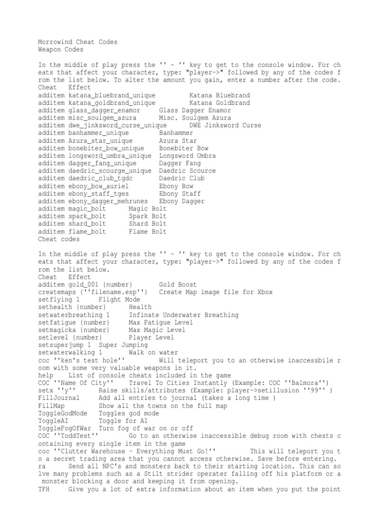 Morrowind Cheats PDF Cheating In Video Games Screenshot