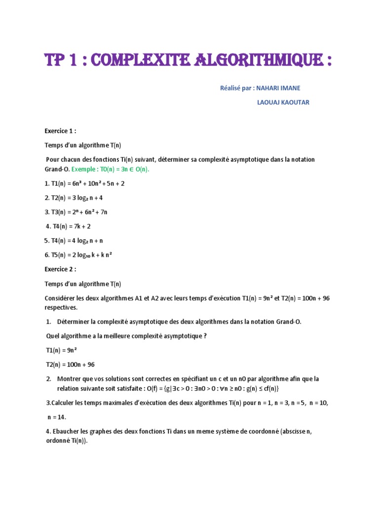 TP 1 Complexite Math | PDF | Matrice (Mathématiques) | Complexité ...