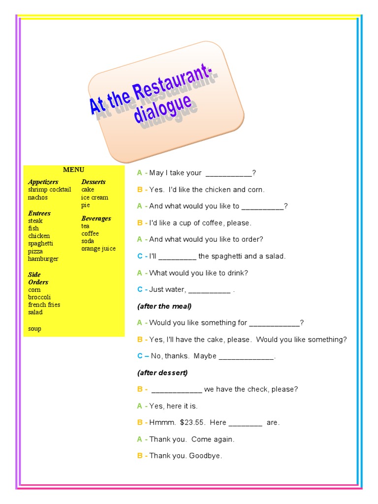 Dialogues in The Restaurant | PDF | Hamburgers | Nutrition
