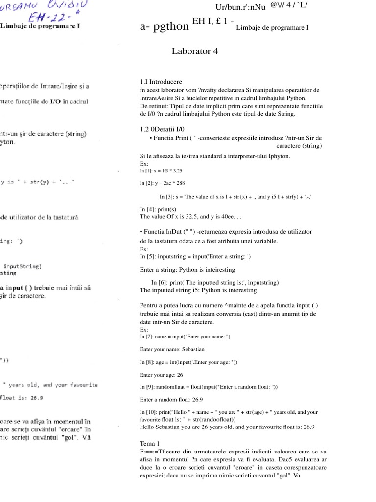 A-Pgthon: Limbaje de Programare I | PDF