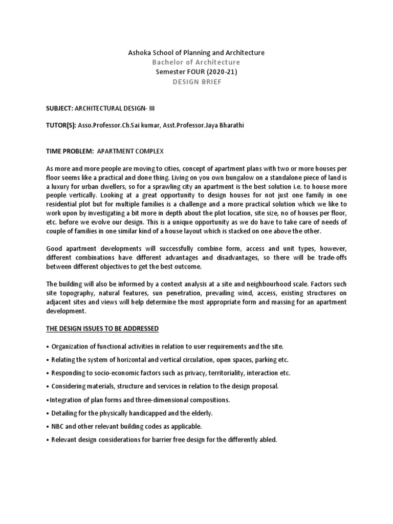 Design Brief Apartment Complex PDF Apartment