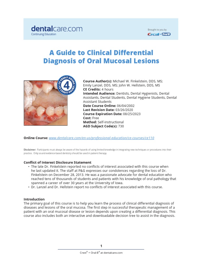 A Guide To Clinical Differential Diagnosis of Oral Mucosal Lesion PDF