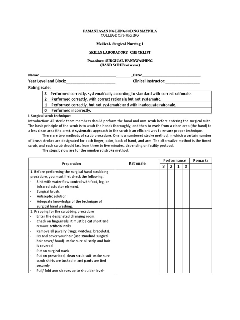 Surgical Scrubbing Procedure PDF Surgery Hand