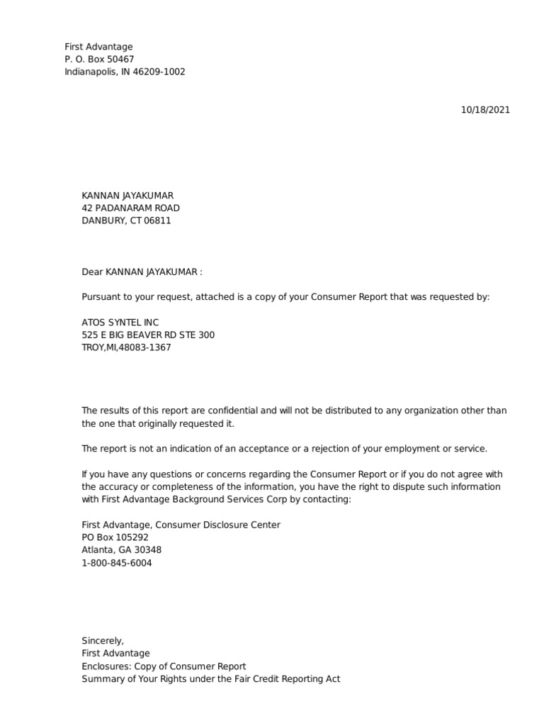 First Advantage Background Check Report | PDF | Credit Bureau | Credit ...
