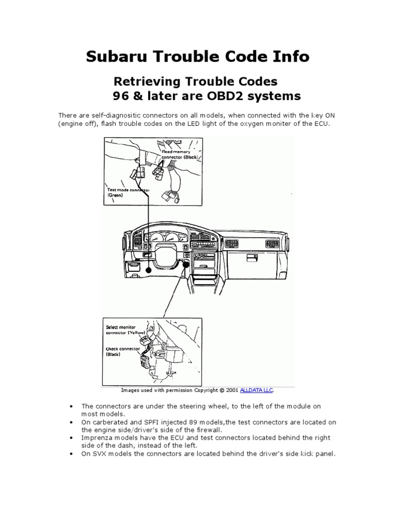 Subaru Trouble Code Info Fuel Injection Throttle