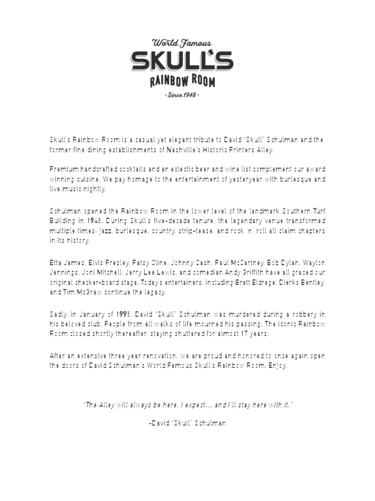 Skull's Rainbow Room Menu PDF Roasting Sauce