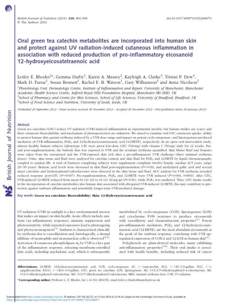 Oral green tea catechin metabolites are incorporated into human skin