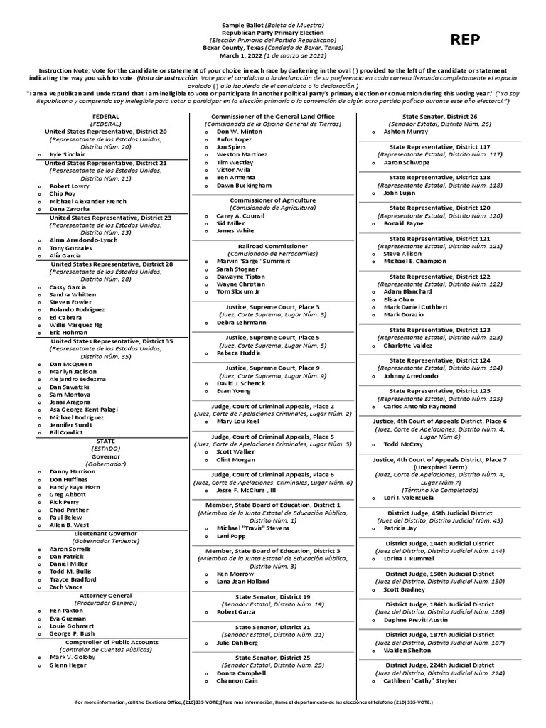 Bexar County Republican Primary Ballot | PDF | Government