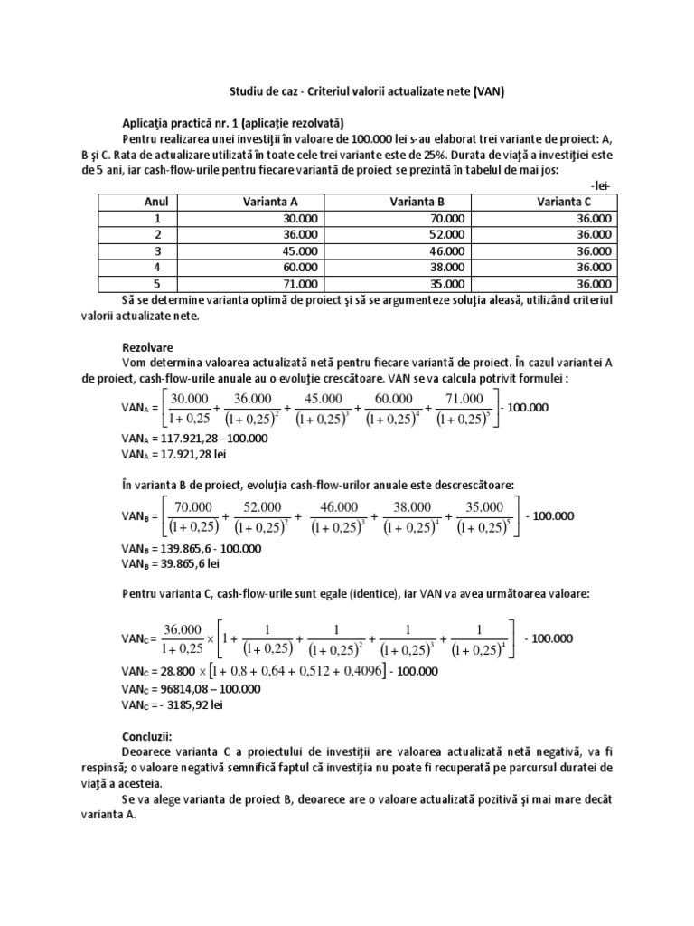 Studii de Caz VAN, RIR | PDF