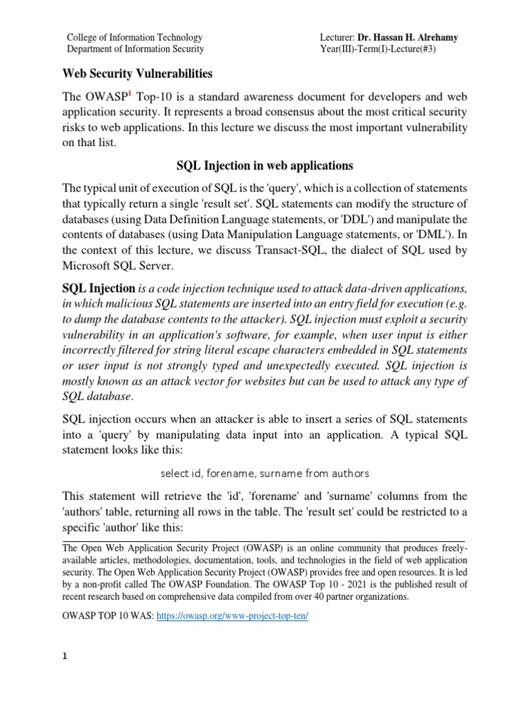 Understanding SQL Injection Vulnerabilities | PDF | Sql | Databases