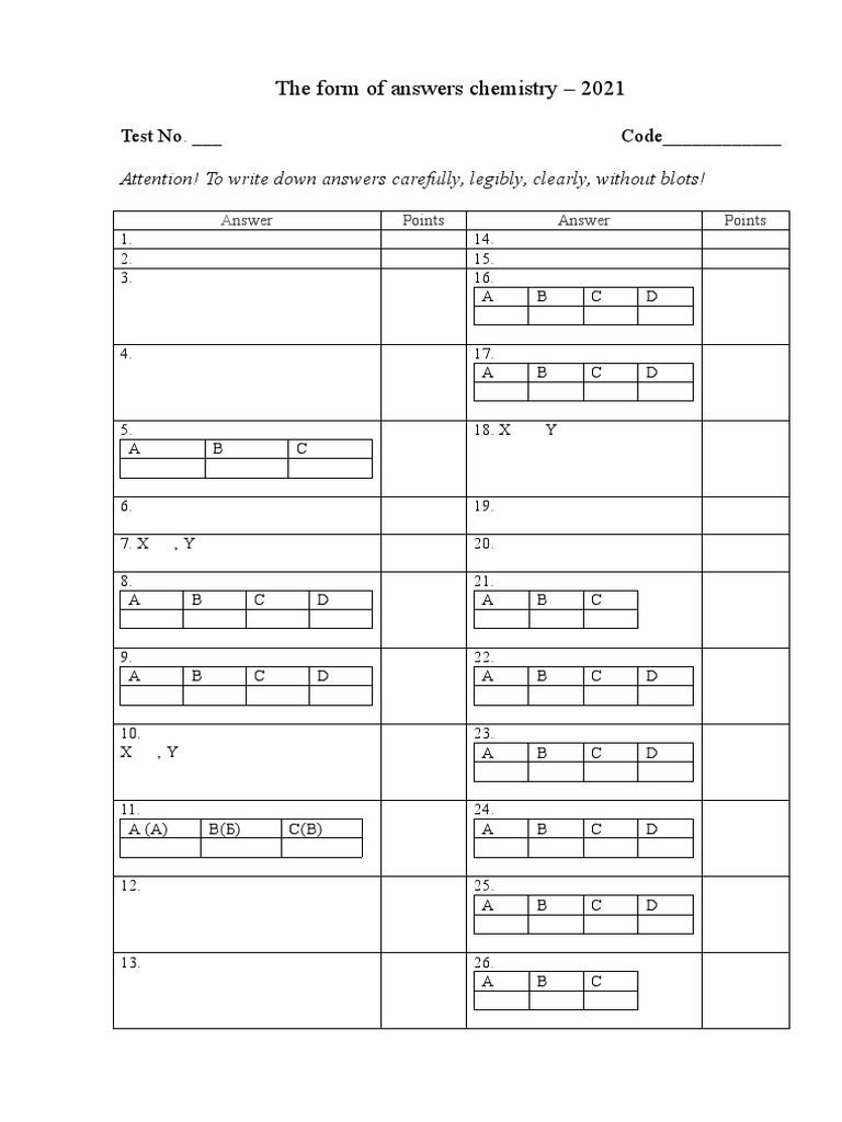 Chemistry Answer Form 2021 | PDF