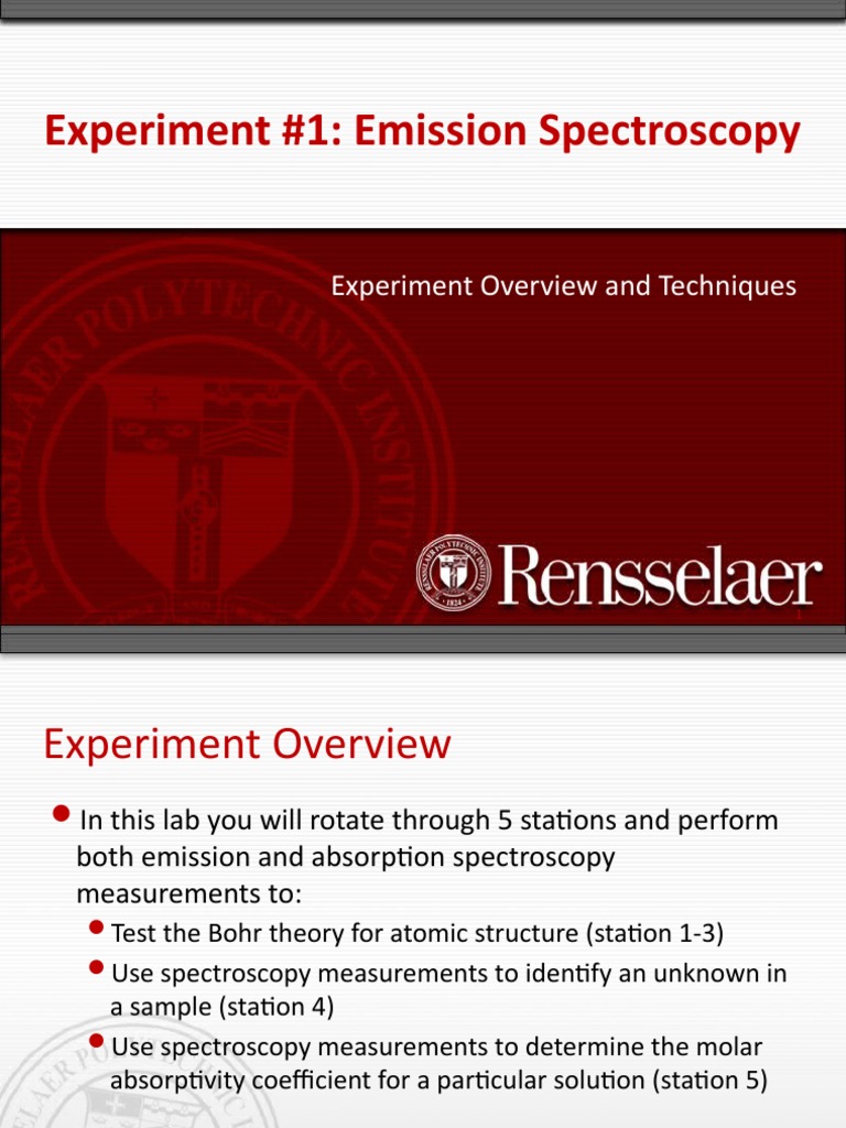 Experiment 1 Emission Spectroscopy Experiment Overview and