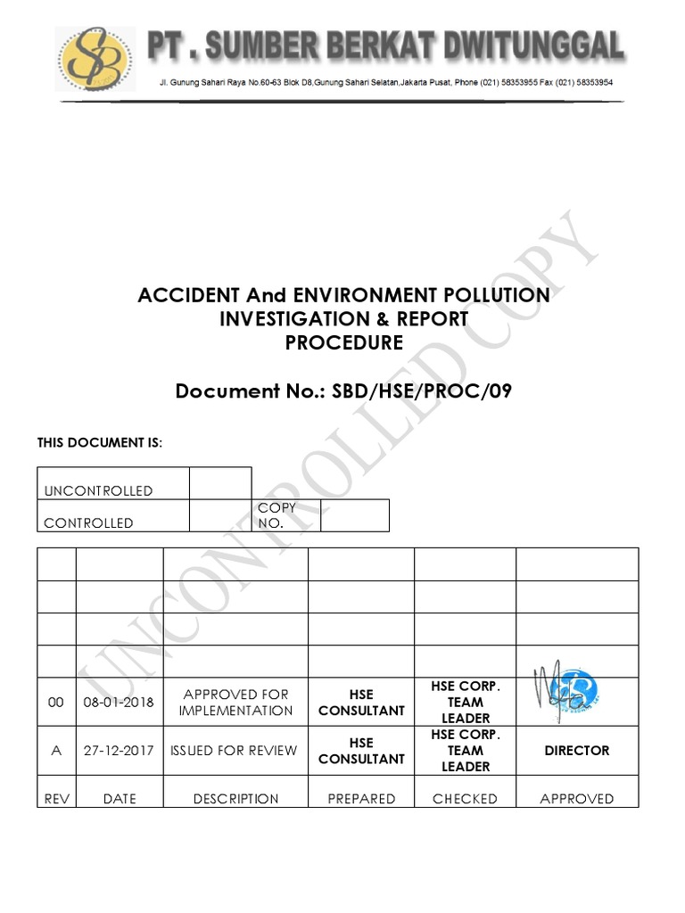 Prosedur Investigasi Kecelakaan dan Polusi | PDF