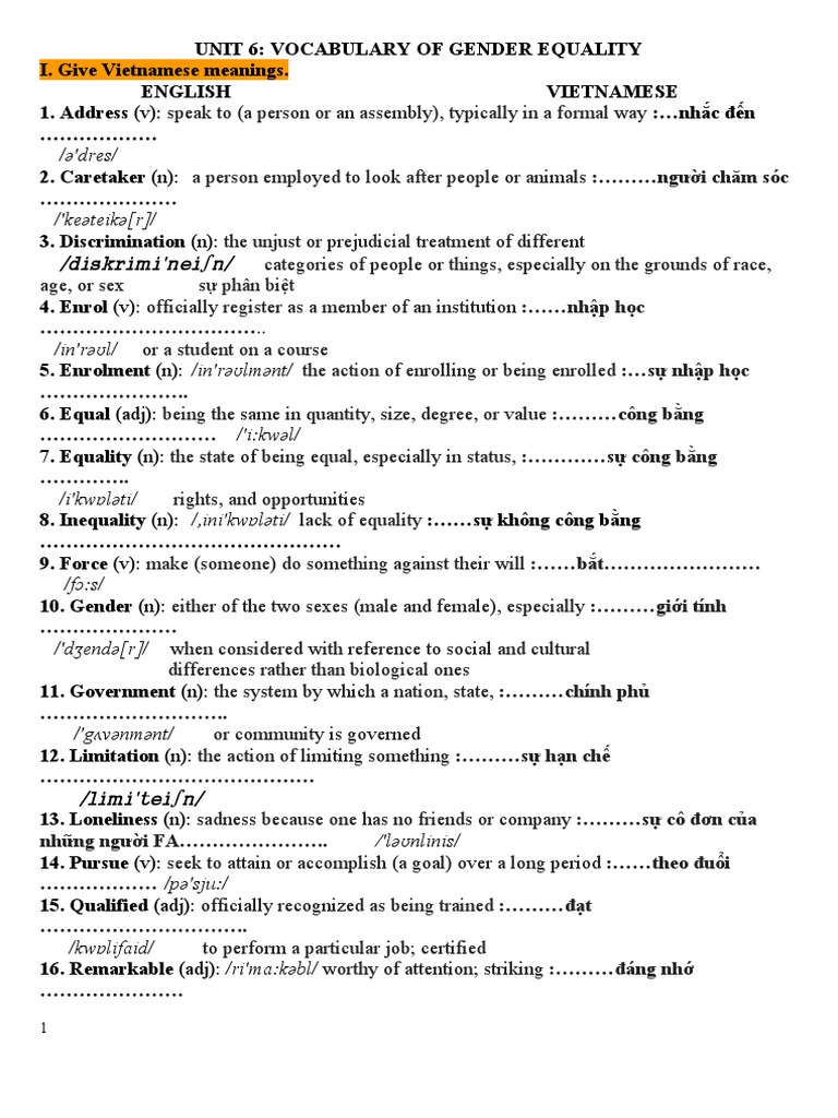 Gender Equality Vocabulary Guide | PDF | Suffragette | Gender Studies