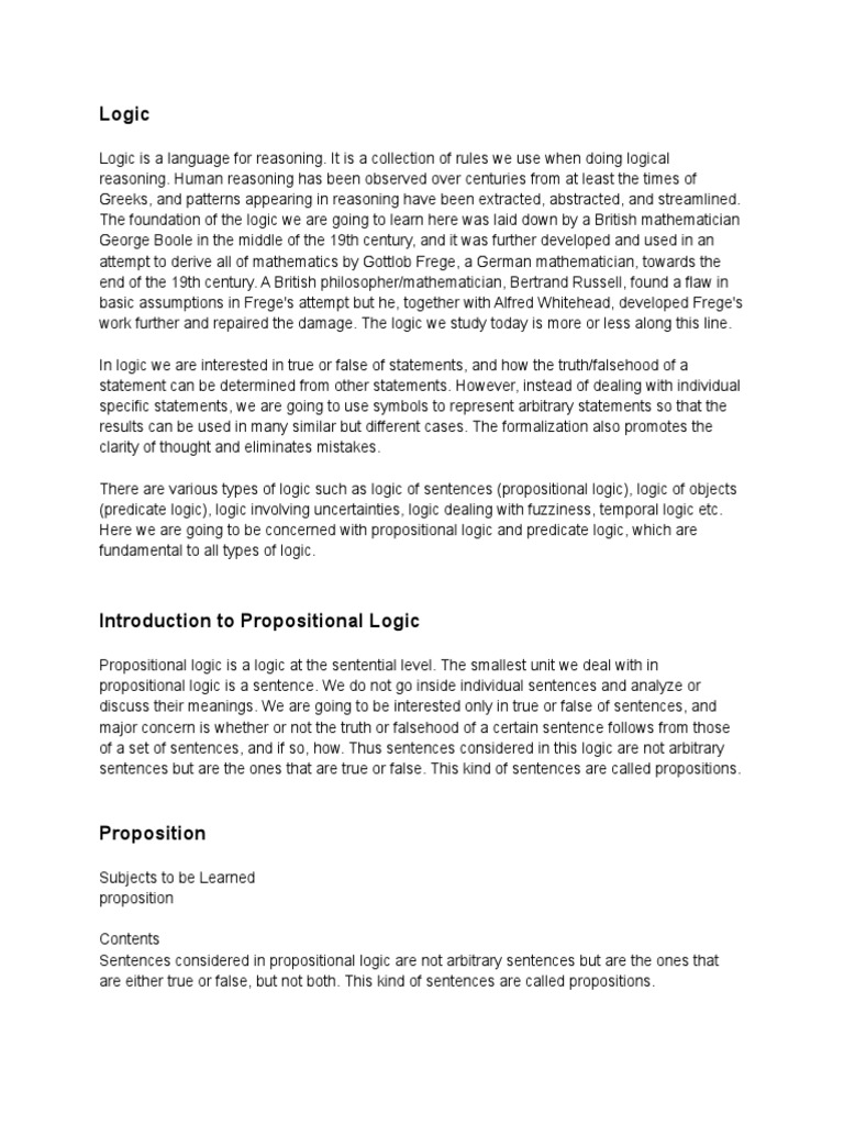 Unit 3 - Logic | PDF | Logic | Proposition