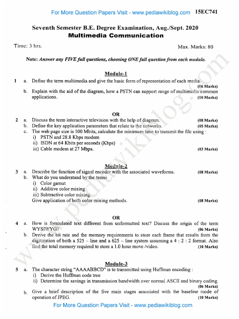 Multimedia Communication Sep 2020 (2015 Scheme) | PDF