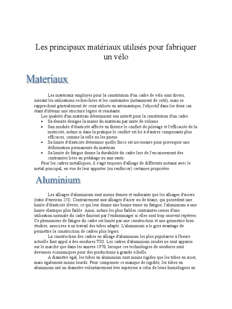 Matériaux de fabrication des vélos | PDF | Pigment | Caoutchouc
