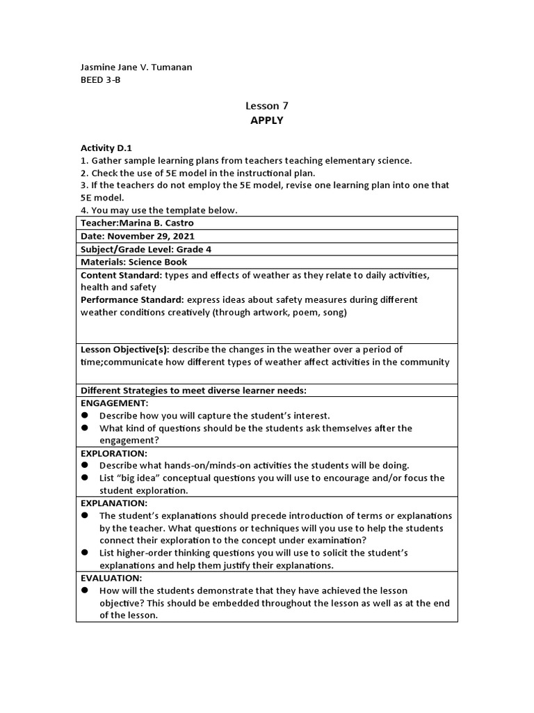 5E Model in Elementary Science Lessons | PDF