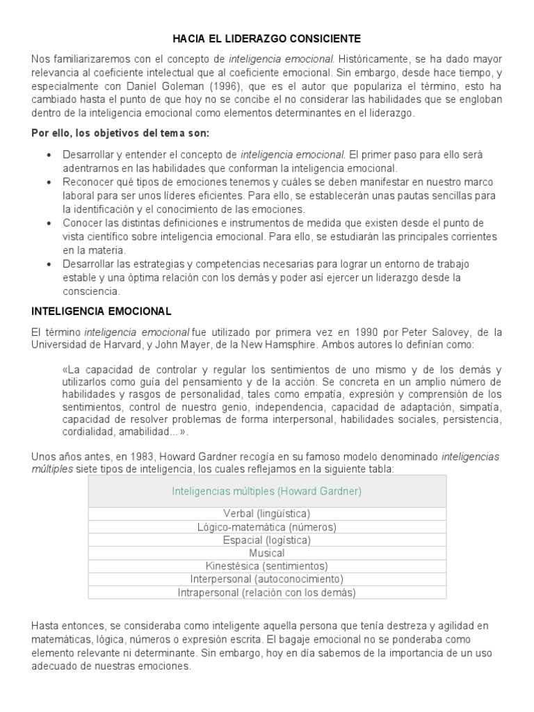 Liderazgo y Inteligencia Emocional | PDF | Las emociones | Inteligencia ...