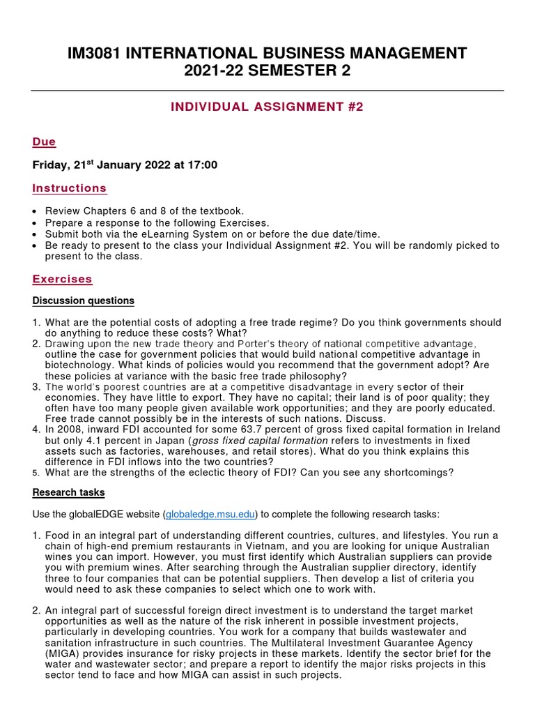 International Business Management 2021-22 S2 - Individual Assignment 2 ...