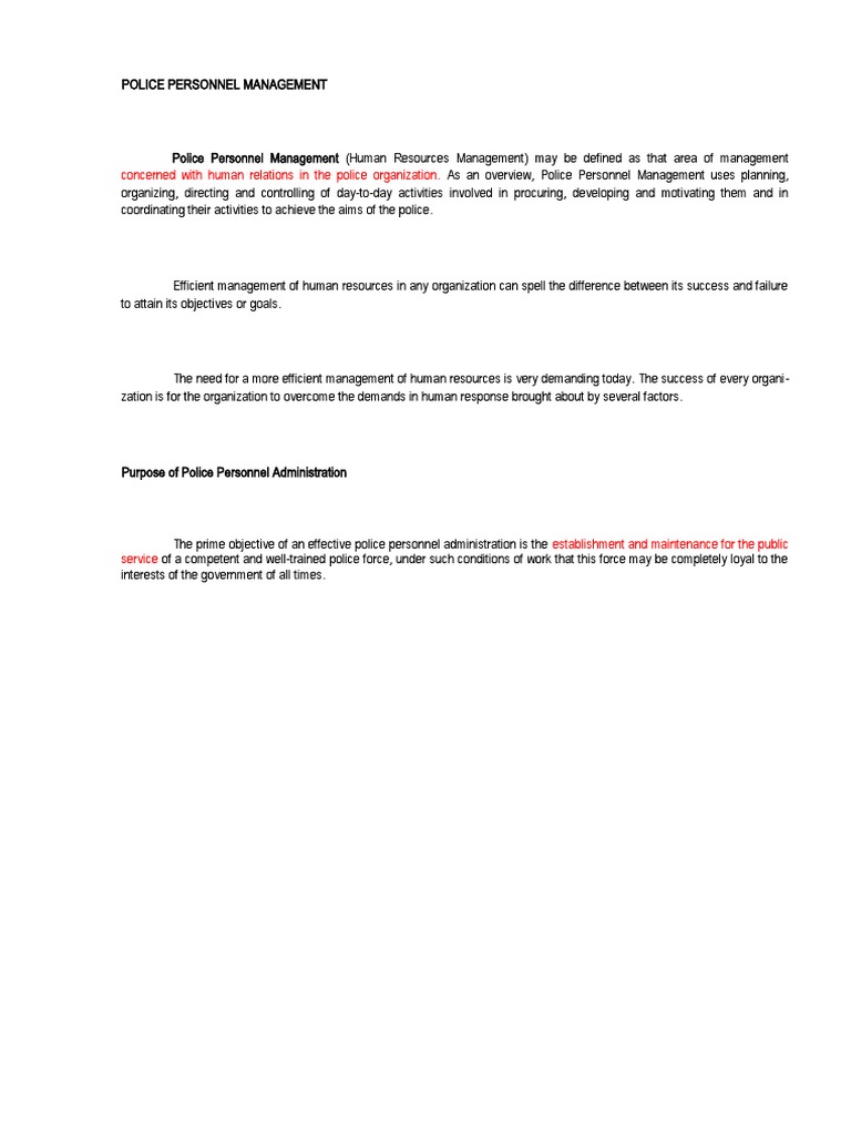 Police Personnel Management Overview | PDF | Employment | Policy