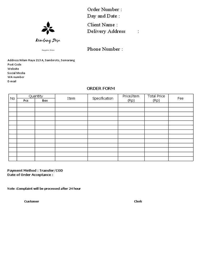 Order Form for Semarang Delivery | PDF