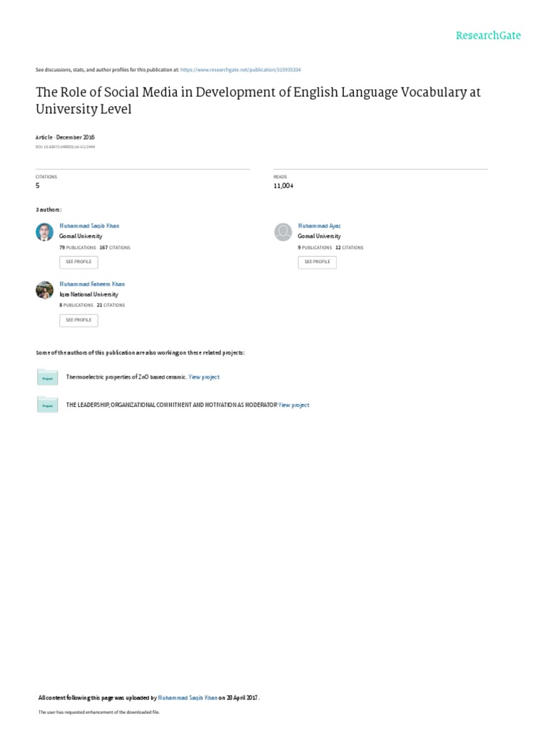 The Role of Social Media in Development of English | PDF | Second ...