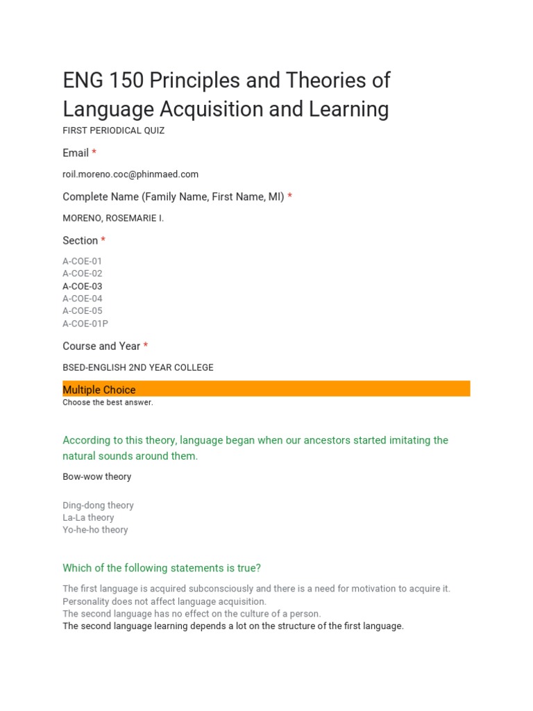ENG 150 Language Acquisition Quiz | PDF | Constructivism (Philosophy Of ...