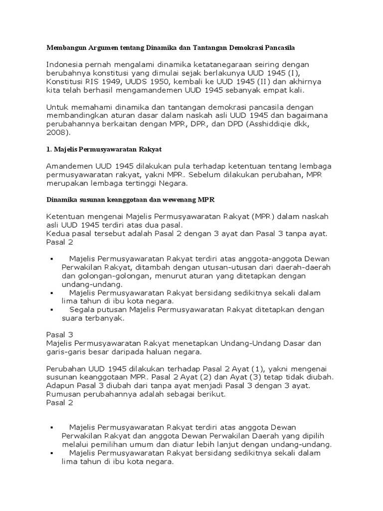 Membangun Argumen Tentang Dinamika Dan Tantangan Demokrasi Pancasila PDF