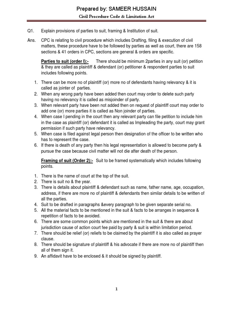 Civil Procedure Code & Limitation Act Parties To Suit (Order I) PDF